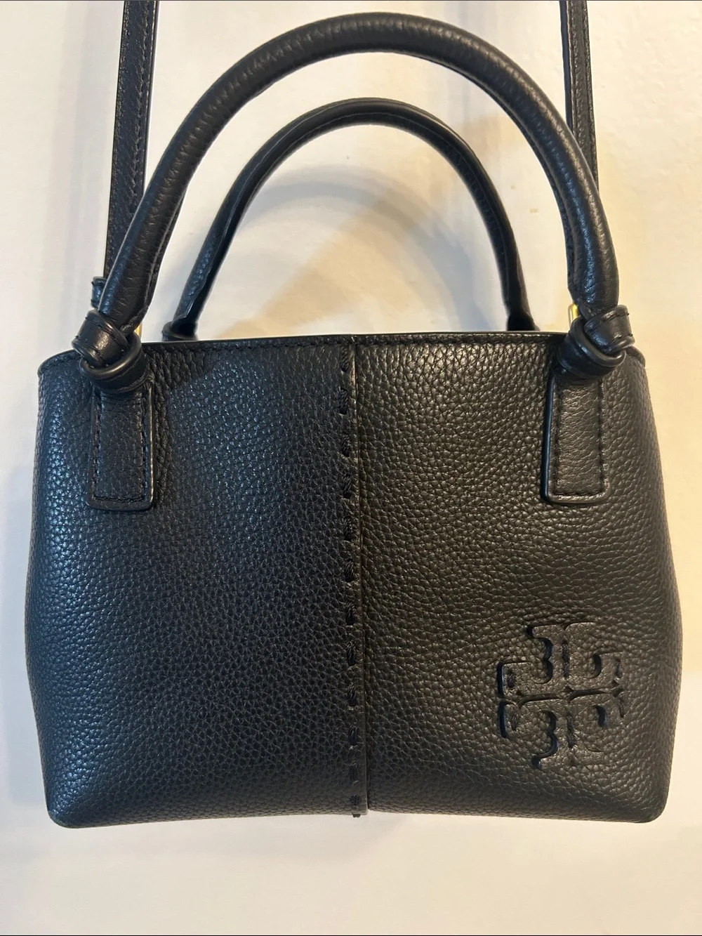 Tory Burch Black Pebbled Leather Mini Top-Handle Crossbody
